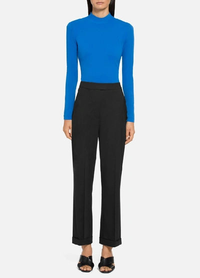 Shop St John Stretch Tropical Wool Cropped Pant With Bottom Cuff In Caviar