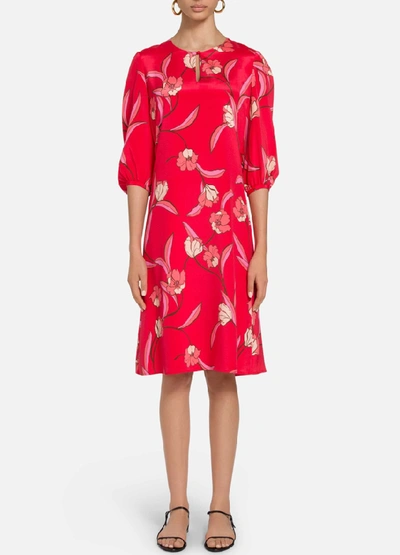 Shop St John Spring Floral Print Poet Sleeve Dress In Poppy Multi