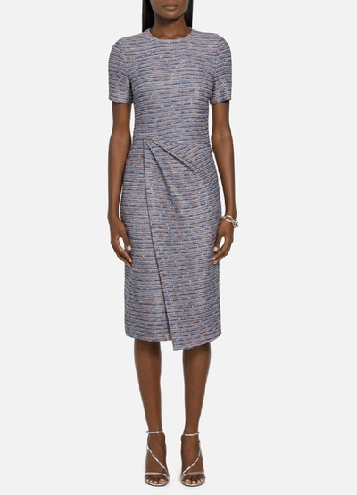 Shop St. John Tweed Wrap Detail Dress In Scuba Blue Multi