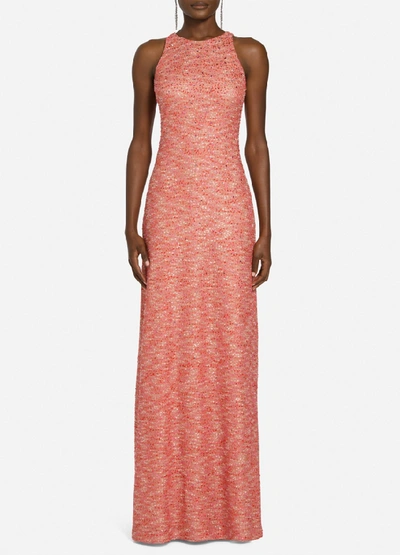 Shop St John Beaded Confetti Tweed Halter Neck Gown In Wildberry Multi