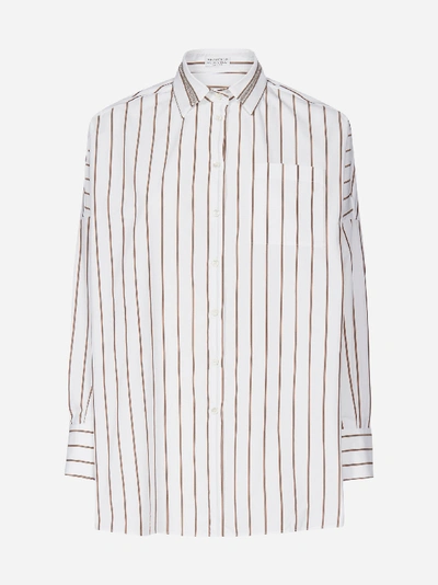 Shop Brunello Cucinelli Striped Poplin Cotton Shirt