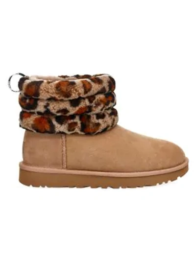 Shop Ugg Mini Fluff Quilted Leopard-print Sheepskin-lined Suede Boots In Amphora