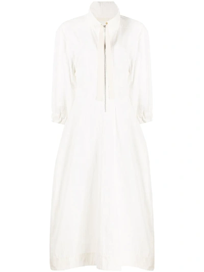 Shop Jil Sander Half-zip Poplin Midi Dress In White