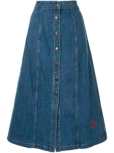 Shop Etre Cecile Celeste Denim Midi Skirt In Blue