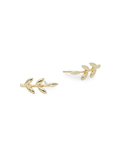 Shop Saks Fifth Avenue 14k Gold Small Leaf Stud Earrings