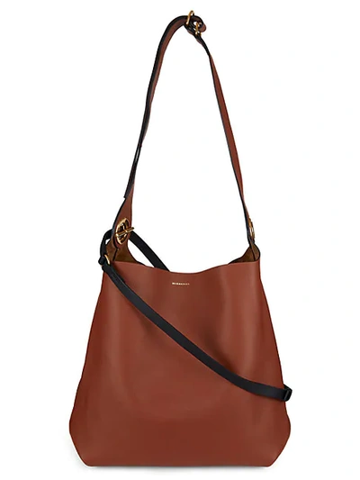 Shop Burberry The Leather Grommet Detail Hobo Bag In Tan