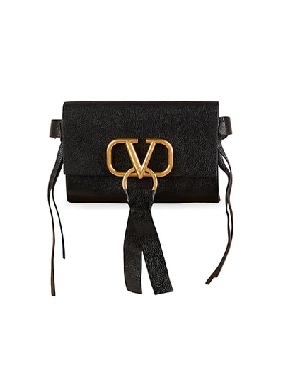 Shop Valentino V-logo Pebbled Leather Waist Bag In Black