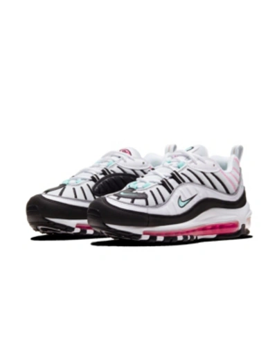 Shop Nike Women's Air Max 98 Casual Sneakers From Finish Line In Platinum,aurora Green