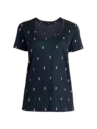Shop Rails Luna Pineapple Linen-blend Graphic T-shirt In Navy White