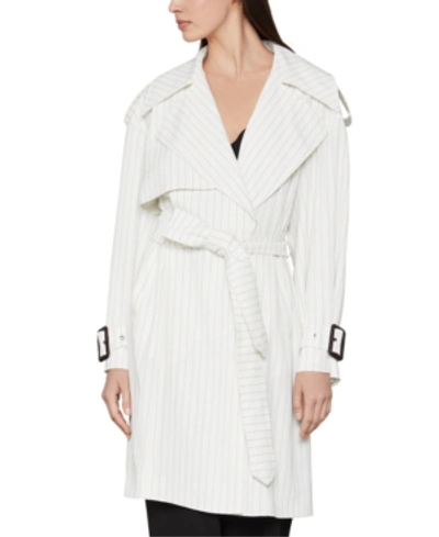 Shop Bcbgmaxazria Pinstriped Belted Trench Coat In White Pinstripe