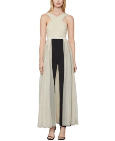 Shop Bcbgmaxazria Overlay Walk-through Jumpsuit In Almond Blossom