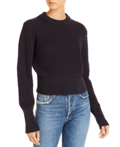 Shop French Connection Luna Mozart Cotton Waffle-knit Sweater In Utility Blue