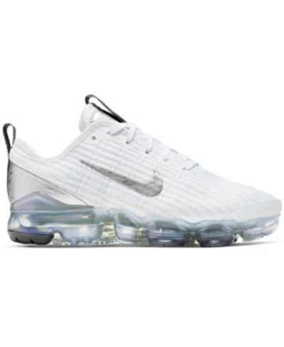 Shop Nike Big Kids Air Vapormax Flyknit 3 Running Sneakers From Finish Line In White, Reflect Silver Pure