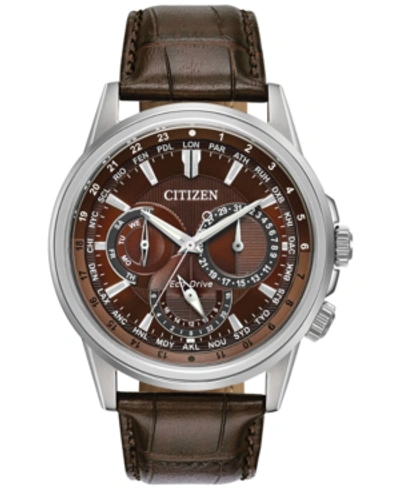 Shop Citizen Eco-drive Men's Calendrier Brown Leather Strap Watch 44mm
