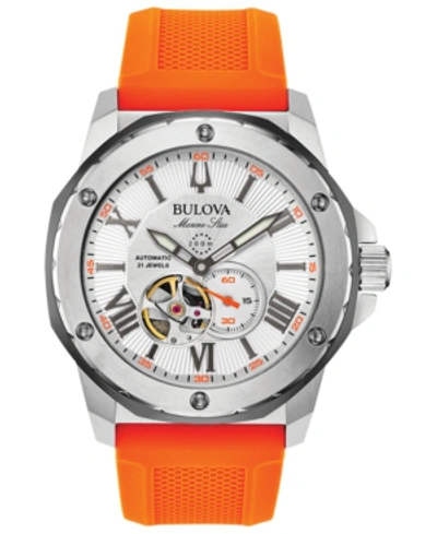Shop Bulova Men's Automatic Marine Star Orange Silicone Strap Watch 45mm In Orange/white