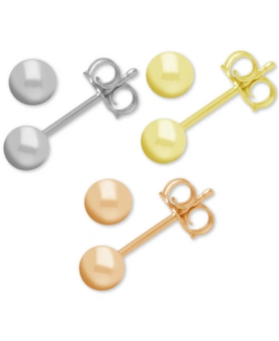 Shop Essentials 3-pc. Set Silver Plated Ball Stud Earrings In Tri-tone
