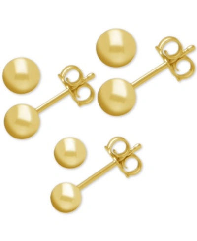 Shop Essentials 3-pc. Set Silver Plated Ball Stud Earrings In Gold