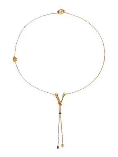 Shop Versace Virtus Logo Tribute Bolo Necklace In Tribute Gold