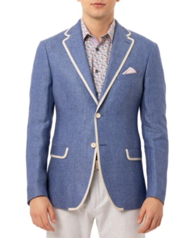 Shop Tallia Orange Men's Slim-fit Blue & White Dot Linen Sport Coat In Blue/white