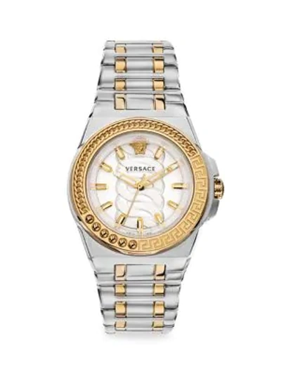 Shop Versace Chain Reaction Two-tone Bracelet Watch In Gold Silver