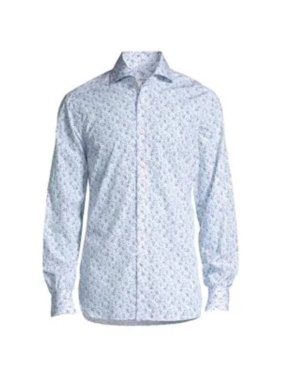 Shop Kiton Floral Cotton Sport Shirt In White