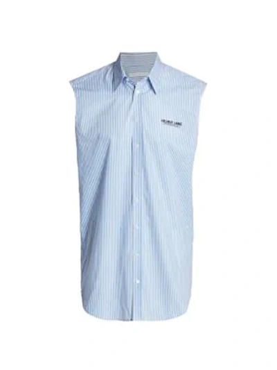 Shop Helmut Lang Striped Sleeveless Shirt In White Sky Blue