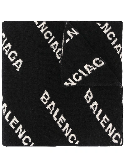 Shop Balenciaga Jacquard Logo Scarf In Black