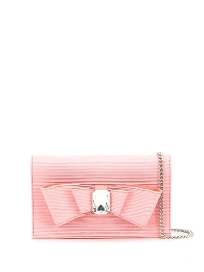 Shop Casadei Bow Crystal Shoulder Bag In Pink