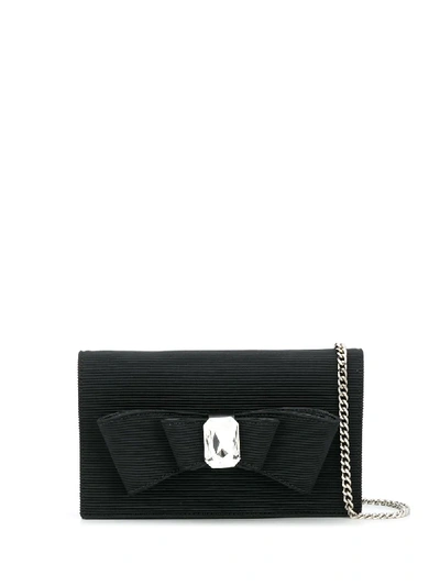 Shop Casadei Crystal Bow Shoulder Bag In Black