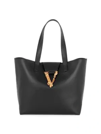 Shop Versace Women's Virtus Leather Tote In Black