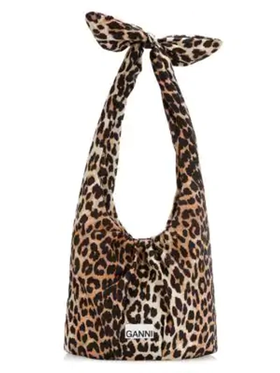 Shop Ganni Mini Padded Leopard-print Hobo Bag