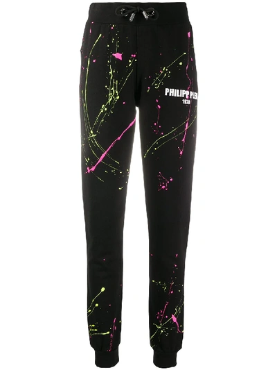 Shop Philipp Plein Paint Splatter Logo Print Track Pants In Black