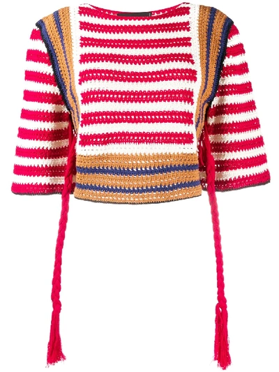 Shop Dsquared2 Crochet Knit Striped Jumper In Red