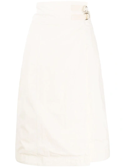 Shop Jil Sander Side Buckle Poplin Skirt In White