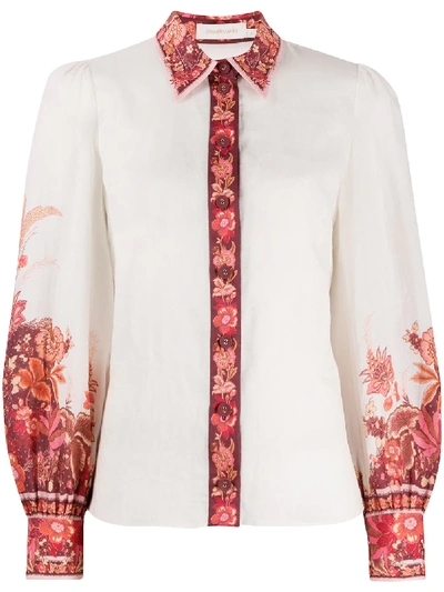 Shop Zimmermann Floral Panelled Long-sleeved Shirt In White
