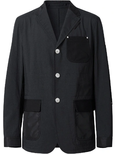 Shop Burberry Slim-fit Panelled Tailored Blazer In Black