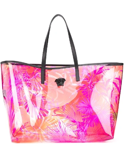 Shop Versace Jungle Print Transparent Tote Bag In Pink