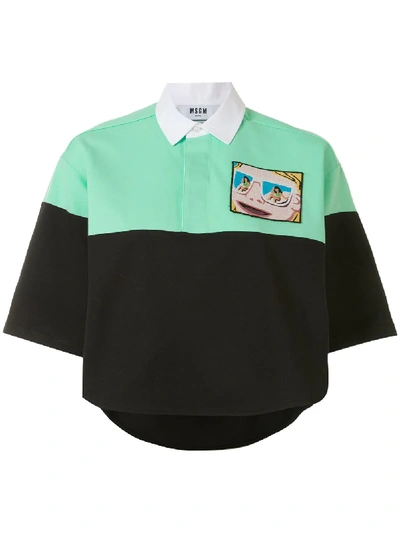 Shop Msgm Colour-block Cropped Polo Shirt In Black