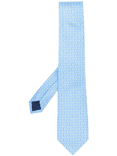 Shop Ferragamo Elephant Print Tie In Blue