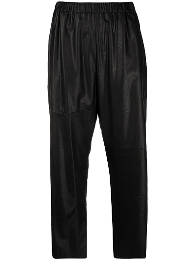 Shop Mm6 Maison Margiela Elasticated-waist Cropped Trousers In Black