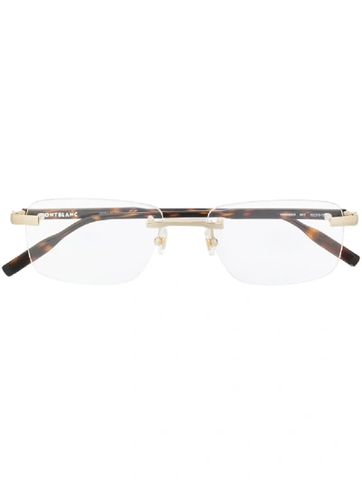 Shop Montblanc Tortoiseshell Rectangular Glasses In Brown