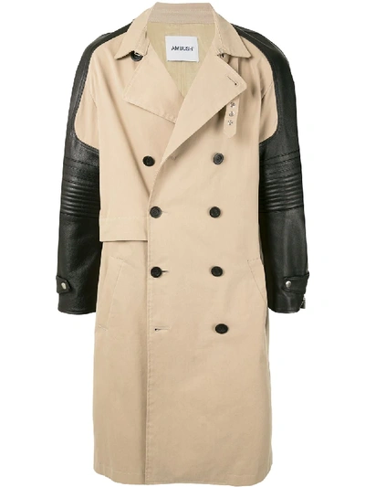 Shop Ambush Contrast-sleeve Trench Coat In Brown