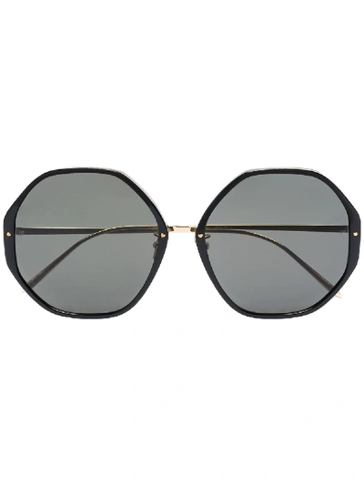 Shop Linda Farrow Alona 22kt Gold-plated Sunglasses In Black