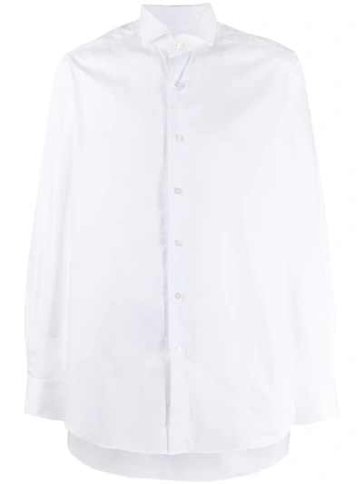 Shop Xacus Spread-collar Long Sleeved Shirt In White