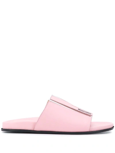 Shop Moschino M Logo Slide Sandals In Pink