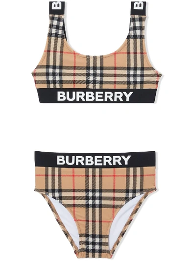 Shop Burberry Vintage Check Bikini Set In Neutrals