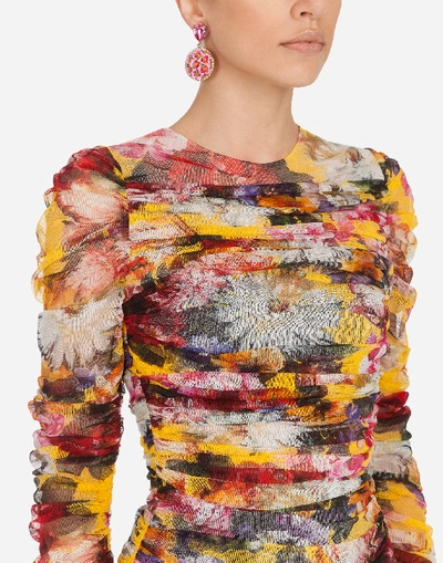 Shop Dolce & Gabbana Longuette Tulle Dress With Floral Print