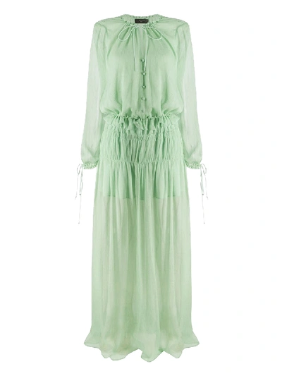 Shop Amiri Pale Green Chiffon Crinkle Maxi Dress