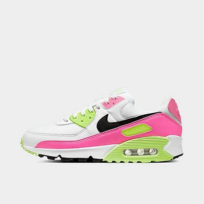 Shop Nike Women's Air Max 90 Premium Casual Shoes In White/pink Blast/ghost Green/black