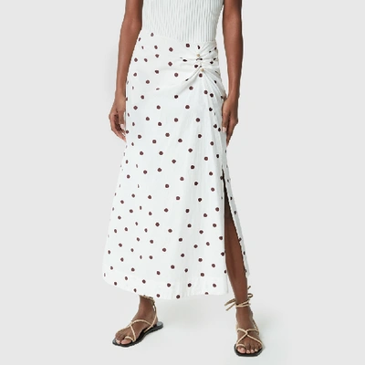 Shop Ganni Printed Cotton Poplin Skirt In Egret